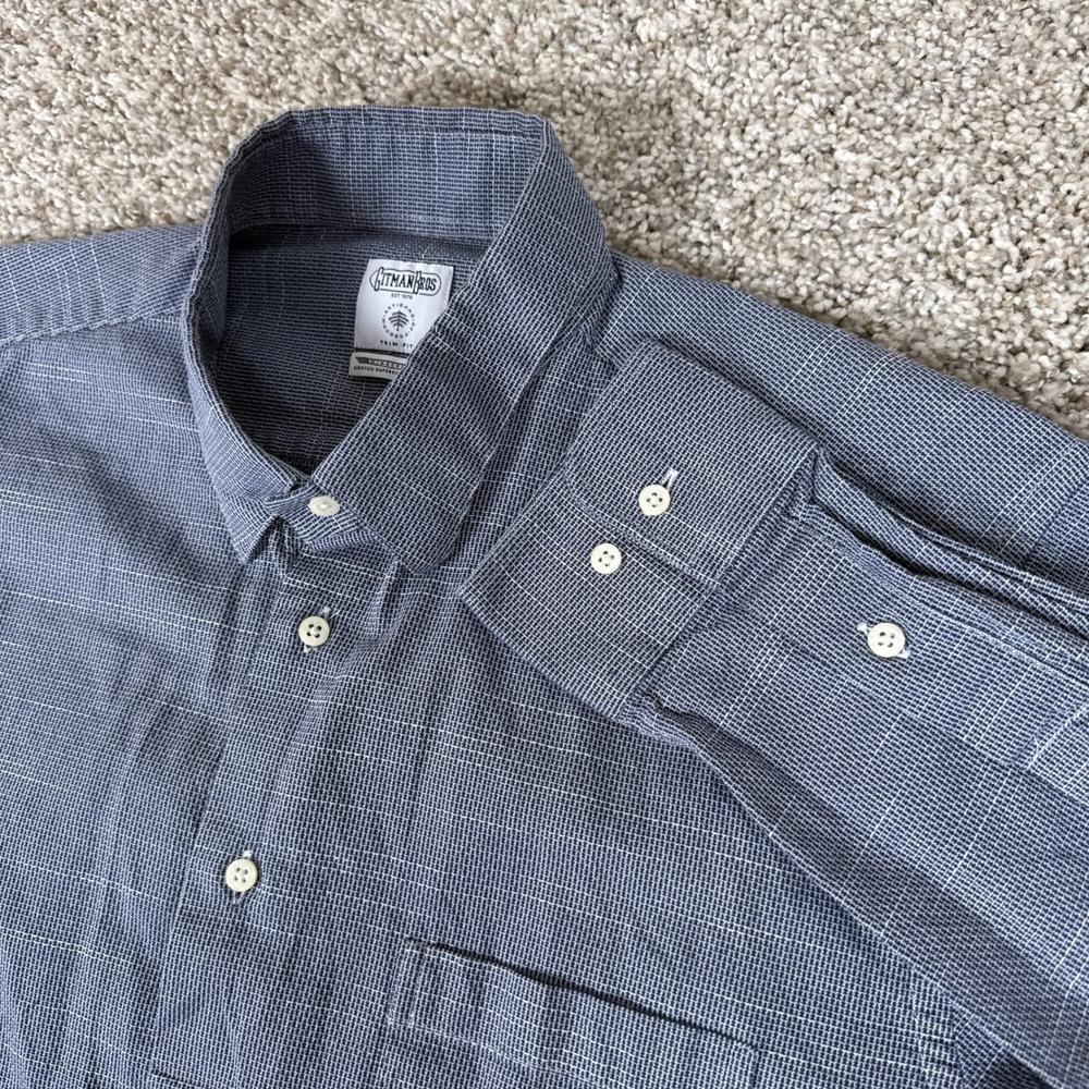 Gitman Bros Shirt Mens L 16.5 34/35 Blue Wingspan Stretch Trim Fit Button Down